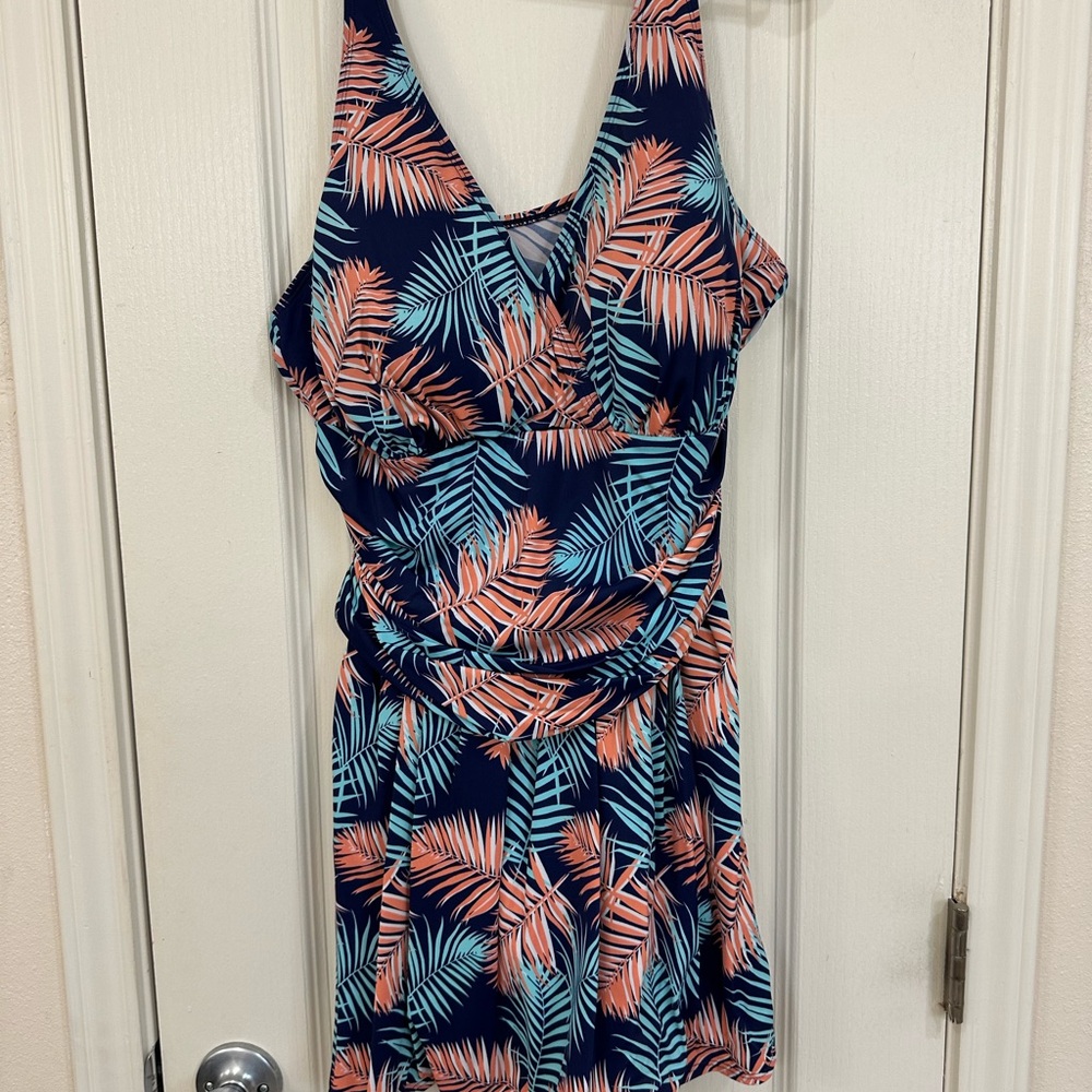 Blue and Pink Tummy Control One Piece Swimsuit Tropical Print